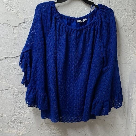Fever Blue lace blouse bell sleeves - Picture 2 of 8